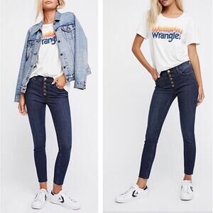 FREE PEOPLE REAGAN BUTTON FRONT JEAN INDIGO-24